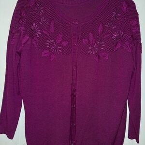 Women's Purple Floral Knit Sweater